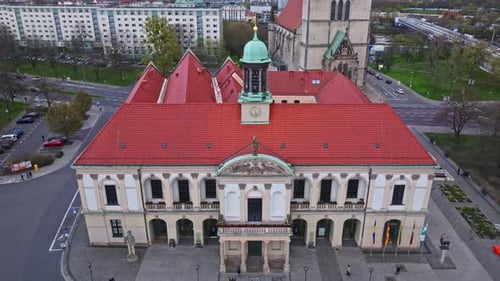 Aerial view of Magdeburg old city hall on the Old Market