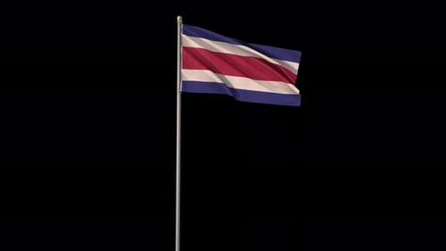 Costa Rica Flag Waving Animation on Black Background