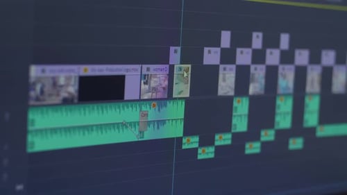 Close Up Of Computer Monitor Showing Timeline Video Editing