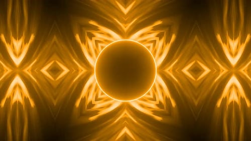 Abstract Orange Glowing Kaleidoscope Background Loop with Neon Circle