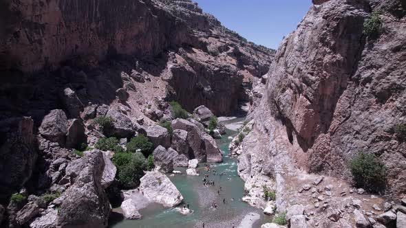 People Bathe in a Stream Flowing in a Mountain Gorge, Nature Stock ...
