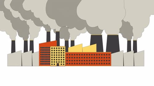 Flat Design Animation of Industrial Factories Emitting Smoke