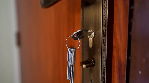 Background Wooden Door Lock Keys Footage Slowmotion