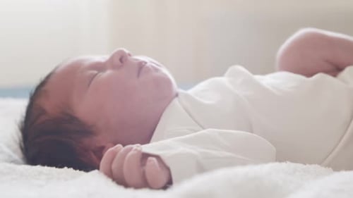 Closeup Portrait of a Young Baby Who Has Recently Been Born Newborn Infant Boy at Home Window Light
