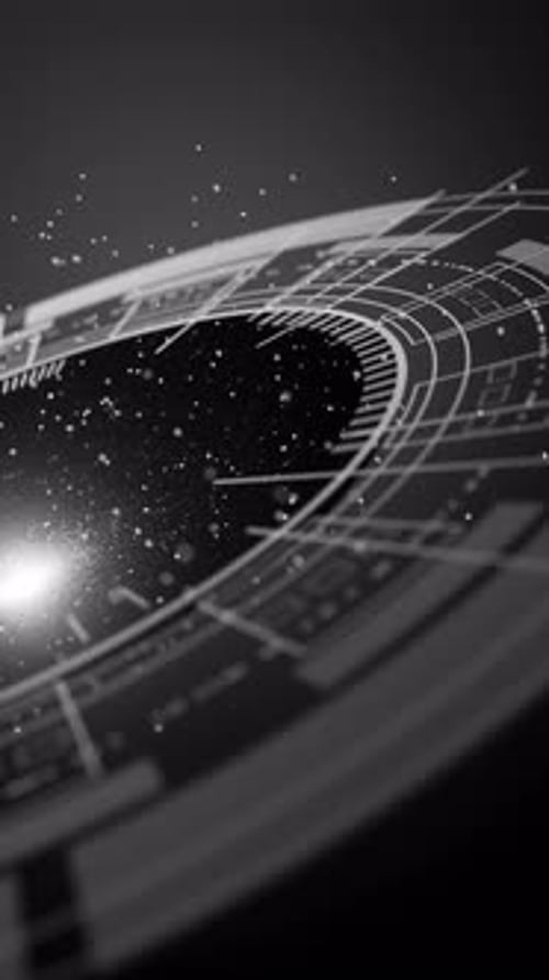 Abstract loop of circular HUD with space like shining particles.