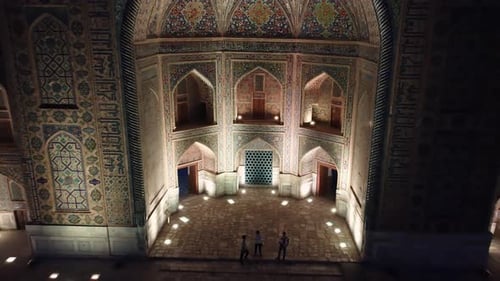 Registan Square in Samarkand Uzbekistan at night