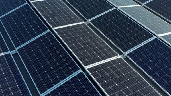 Close-up of Solar Panels with Blue Grid Pattern, Backgrounds Motion ...