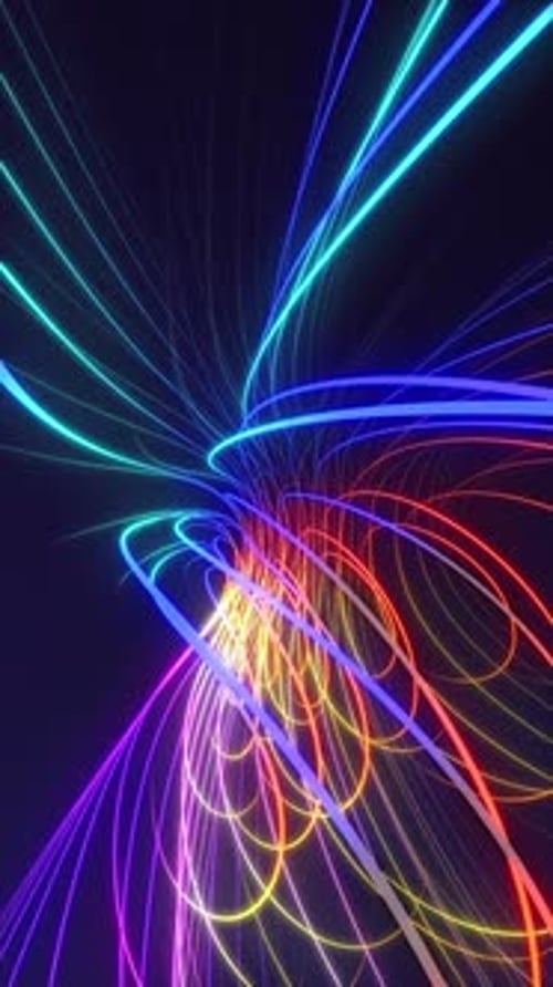 Dynamic Neon Lines Moving in Abstract Vertical Tunnel