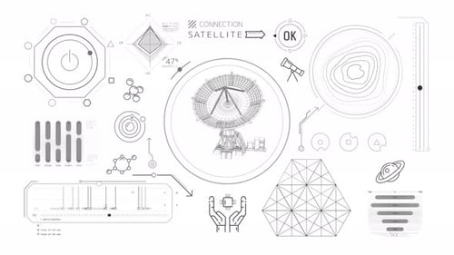 Futuristic Satellite Connection HUD Interface with Animated Data Elements