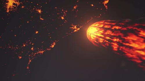 Fiery Meteor Entering Planet Atmosphere