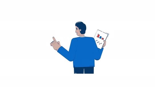 Indian businessman holding business chart document 2D character doodle animation
