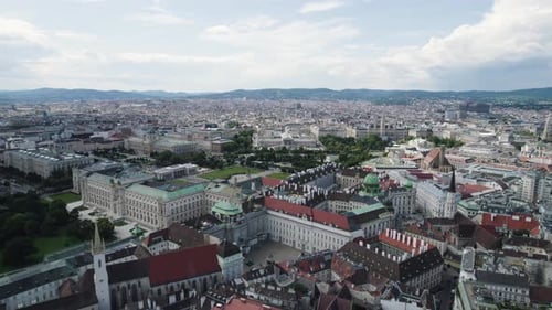 Aerial of Vienna highlighting Heldenplatz and the Hofburg complex within the cityscape. Austria