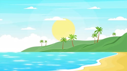 Cartoon Ocean Scene Landscape looped + 4k