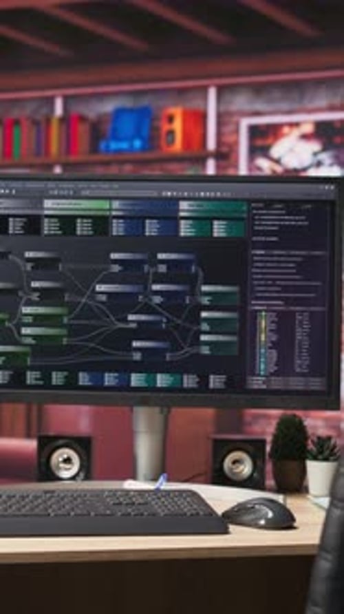 Computer With Coding Schematics in Workspace