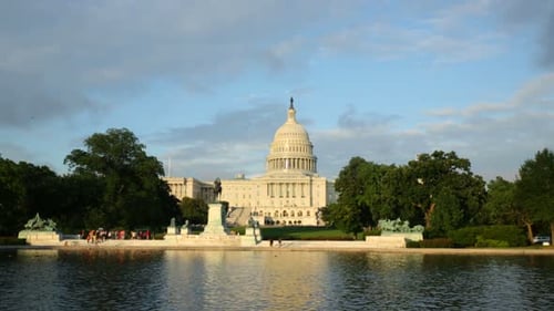 Us Capitol Building Reflecting In Water, Washington Dc