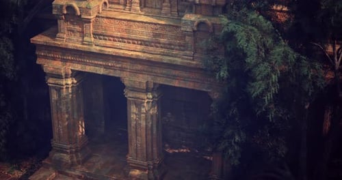 Ancient Temple Entrance Surrounded By Lush Trees in a Serene Location