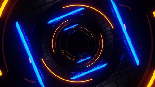 Orange And Blue Neon Cylindrical Mirror Tunnel Background Vj Loop In 4K