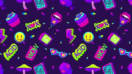 Rave Acid seamless pattern looping background animation