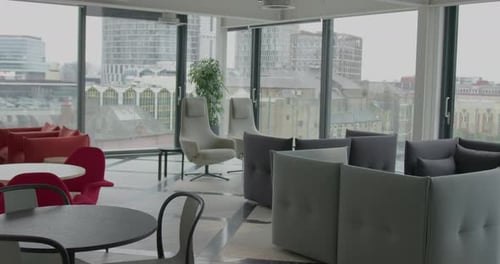Empty Modern Office Lobby with Skyline view