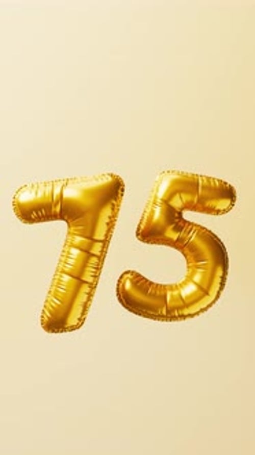 Golden Balloons Number 75 Rise and Float Animation Anniversary Concept 3d Render