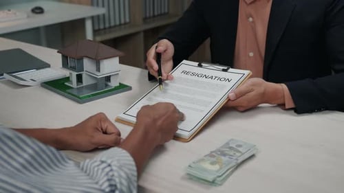 Business people seller explain and calculate who buying real estate house properties.