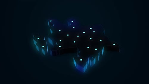 Futuristic 3D Animated Map with Glowing Network Data Points