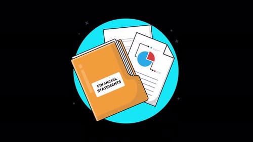 Datei mit Jahresabschlussdokumenten. Animationsvideo zum Finanzkonzept — transparent