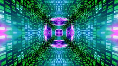 Abstract Digital Neon Grid Tunnel Background
