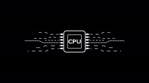 Animated CPU Icon with Data Flow in Flat Design Style
