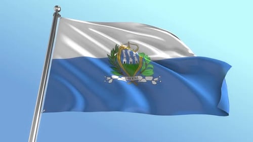 San Marino Flag Waving in Blue Sky