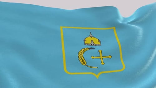 Realistic Light Blue Flag with Emblem Waving