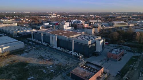 Data center facility, global digital infrastructure. Gorgeous aerial view drone