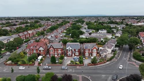 Aerial of homes and residential buildings in Southport England