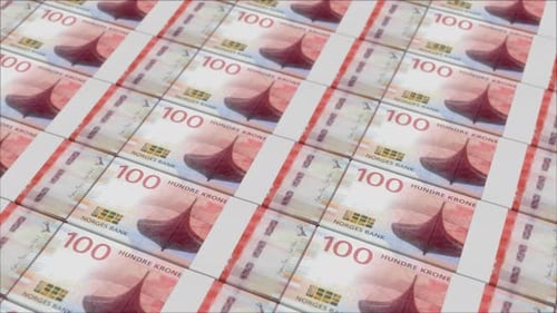 100 DANISH KRONE banknotes printed by a money press