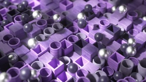 Metallic Spheres Meander Through a Labyrinth of Violethued Blocks in This Mesmerizing 3D Animation