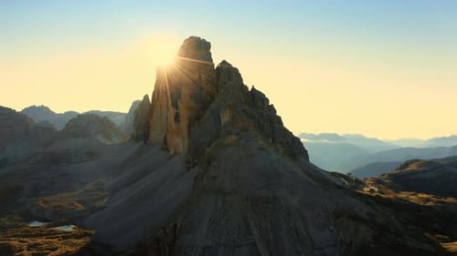 Sun Rises Over Rocky Mountains Three Peaks of Lavaredo