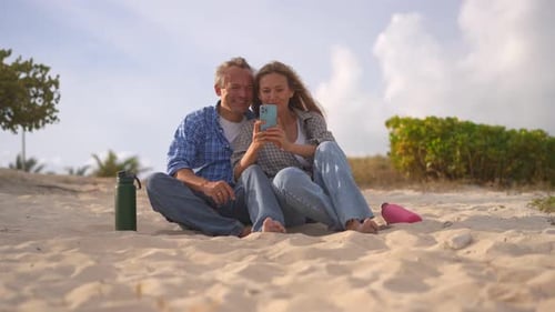 Romantic Middleaged Couple Enjoying a Peaceful Evening Together on the Beach Love Connection and