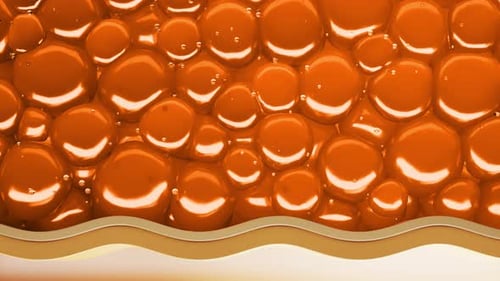 Orange spheres bouncing and moving on wavy surface