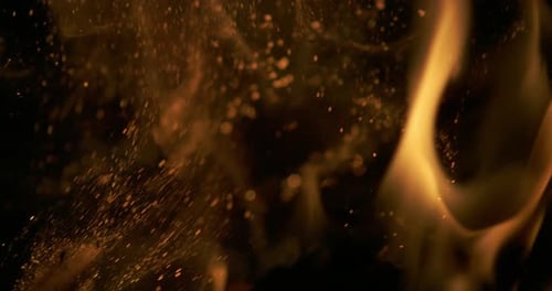 Closeup of fire. Filmed in superslow motion 800fps. The footage was taken of a bonfire. Shows