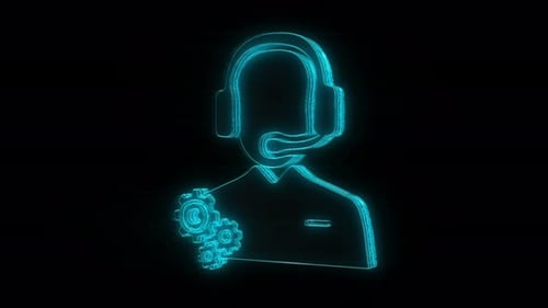 Futuristic Tech Support Icon with Rotating Gears
