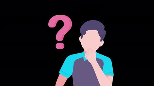 Animated Flat Design Illustration: Person Pondering with Question Mark
