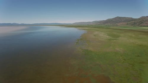 Nevada, Usa Circa-2019. Aerial View of Lake with Marshy Shore. From