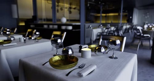 Chic Dining in a Modern Restaurant with Soft Lighting and Decor