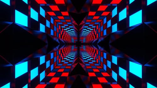 Red And Blue Neon Checkerboard On Spikes Background Vj Loop In 4K
