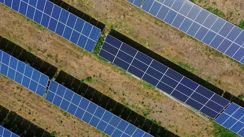 Aerial View of Rows of Solar Panels