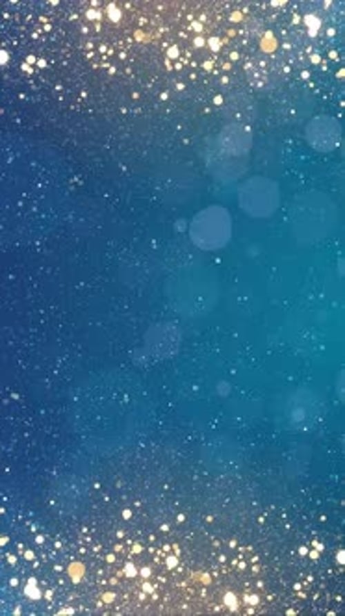 Sparkling Golden Particles Falling on Blue Background