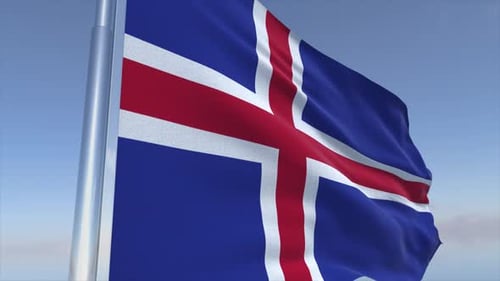 Iceland Flag Waving in Wind with Blue Sky