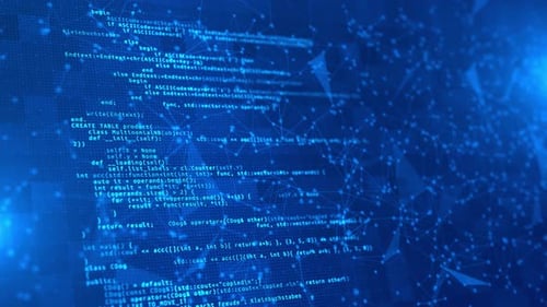 Abstrakte Technologie Blau. Softwareentwickler programmieren Code auf dem Computer.