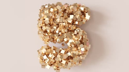 Animated Golden Cubes Forming Number Five Countdown