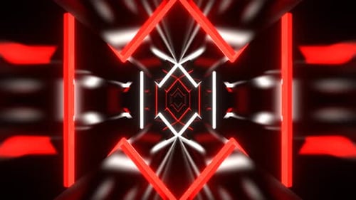 White And Red Geometric Flashing Neon In An Infinite Tunnel Background Vj Loop In 4K